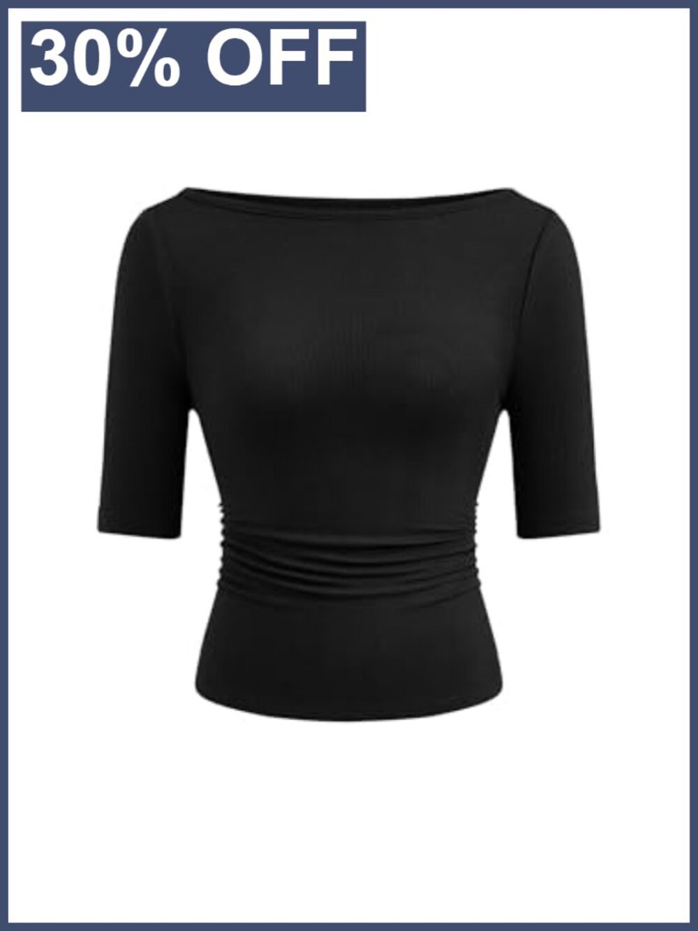 Women's Boat Neck Short Sleeve Ribbed Knit Slim Fit T-Shirt